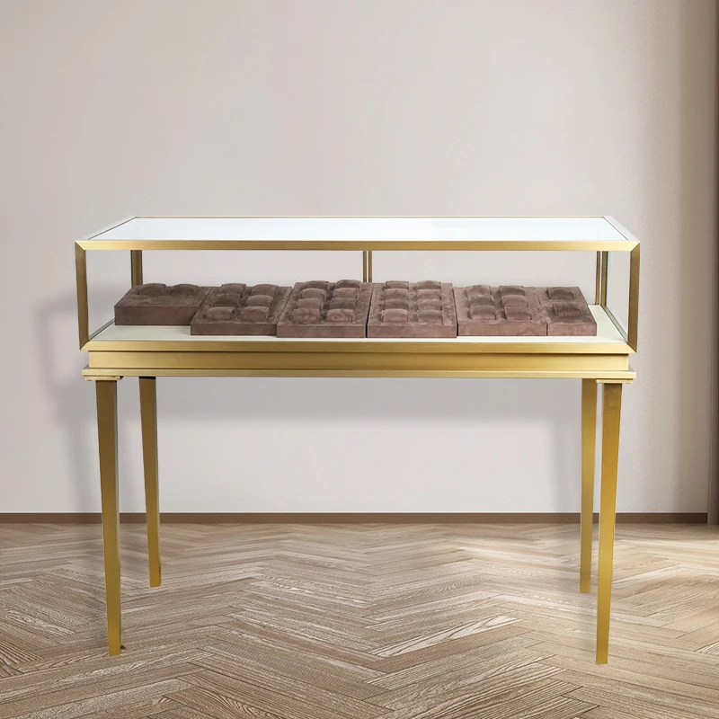 Custom jewelry shop decoration design metal glass displays cabinet LED strip floor standing jewelry kisks showcase furn