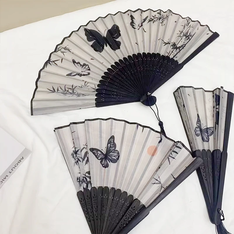 Chinese Style Folding Fan Vintage Hand Fan Decorative Dance Fans with Tassels Party Performance Props Portable Bamboo Fans