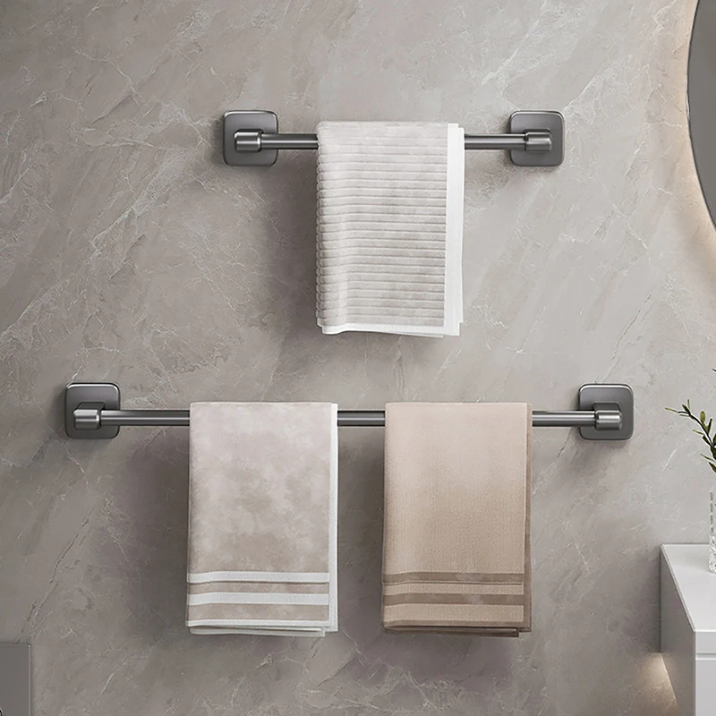1PC Towel Holder Space Aluminum No Drilling Bathroom Organizers Self-adhesive Towel Bar Bathroom Shelves Kitchen Storage Rack