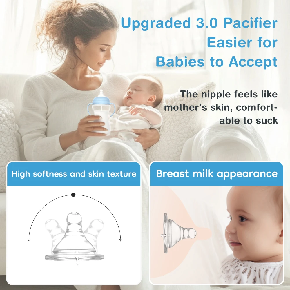 Baby Feeding Bottles 180ML/330ML with Handle Anti-Choking Nipple for 0-3 years old newborn by Dr.isla