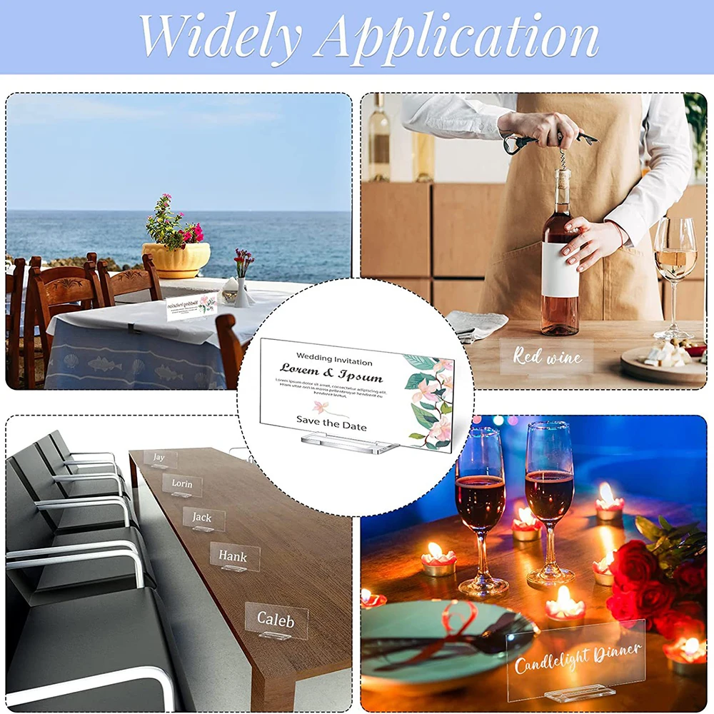 10PCS Clear Acrylic Blank Square With Base For Wedding Table Number Plate DIY Bar Cafe Banquet Party Place card