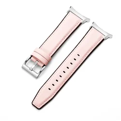 Premium Leather No-Gaps Band for Men's Watch - Curved End Design Bracelet Strap (Pink Silver)