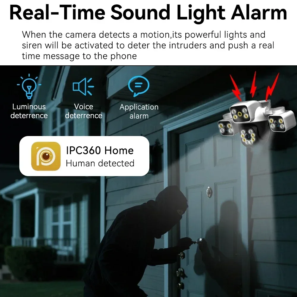 PEGATAH 6K 12MP 10X Zoom PTZ Outdoor WiFi Camera Three Screen Three Lens Automatic Tracking Audible Visual Alarm Security Camera