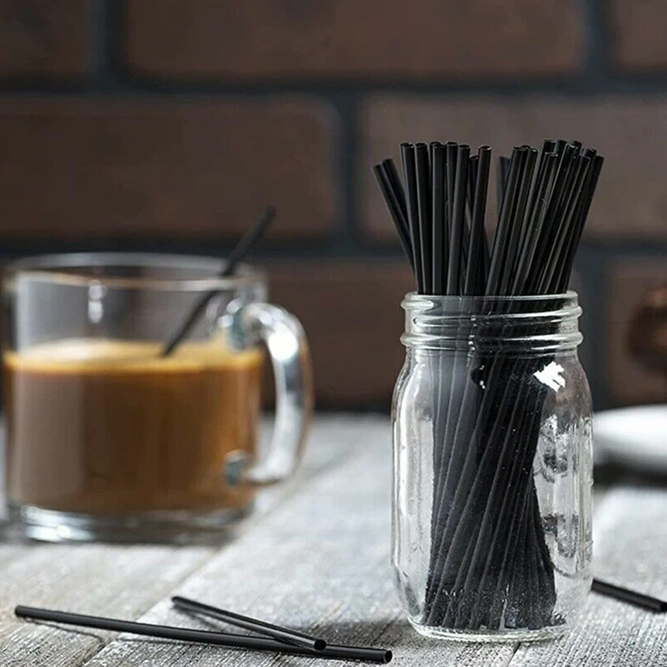 100 Pcs Black Plastic Disposable Straws for Parties