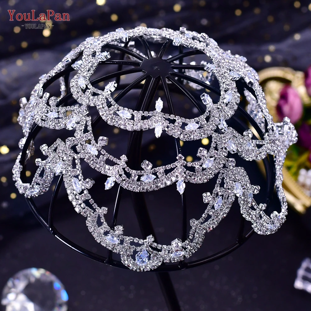 Zircon Wedding Headpiece Big Flower Shape Woman Headdress Bridal Hair Accessories Brides Hair Ornament Headband TOPQUEEN HP480 hair accessories bridal hair accessories