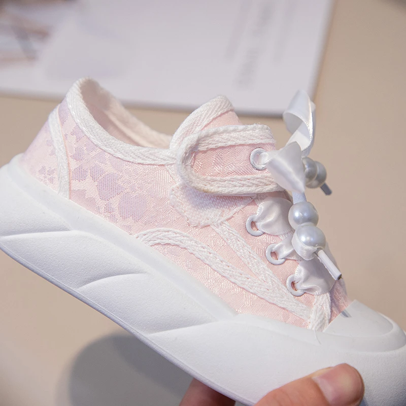 Girls Cotton Sneakers with Shiny Bow for Autumn