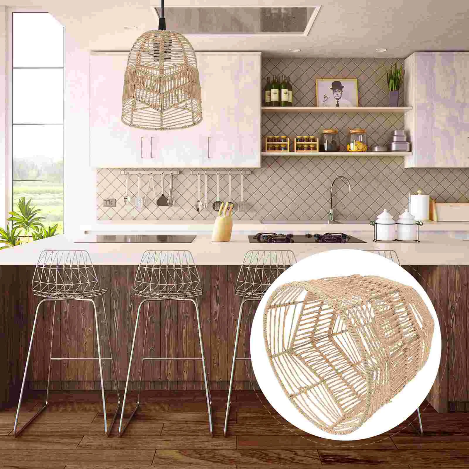 

Rattan Pendant Lamp Shade Vintage Woven Retro Boho Pendant Lamp Chandelier Cover Pendant Lighting Fixture