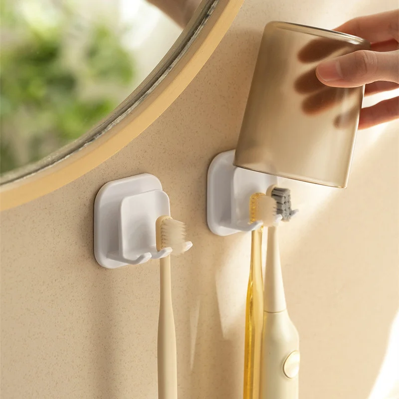1PCS Wall Mounted Toothbrush Holder Tumbler Cup Storage Rack Shower Hanging Shelves for Bathroom Kitchen Toilet Accessories