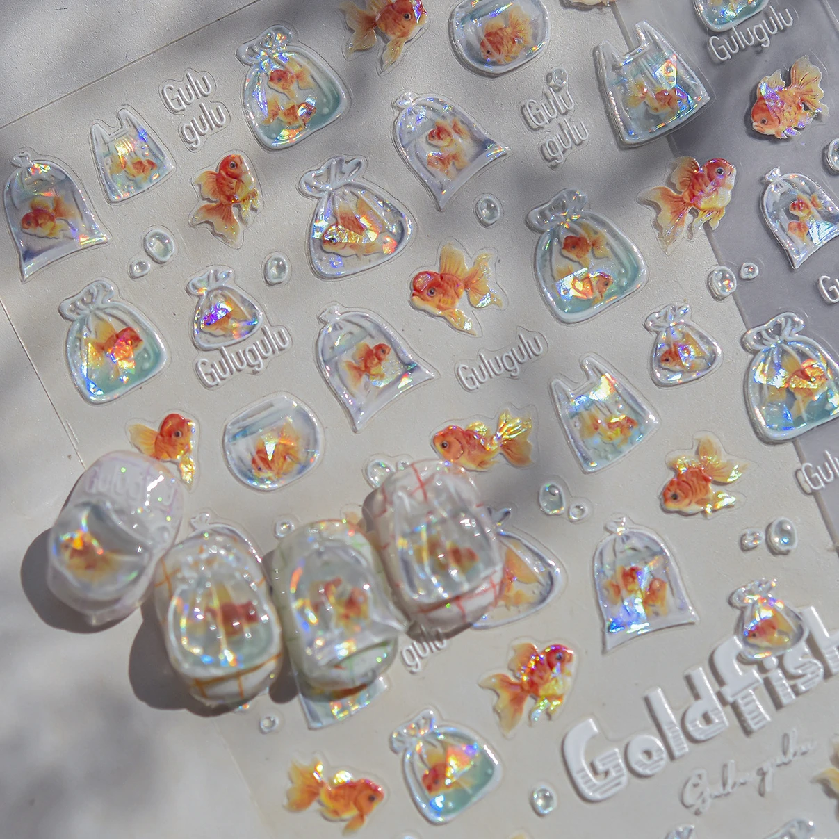 Bagful Brocaded Carp Goldfish Jellyfish Water Bubbles Seahorse Ocean Starfish Whale Adhesive Nail Art Stickers Manicure Decals