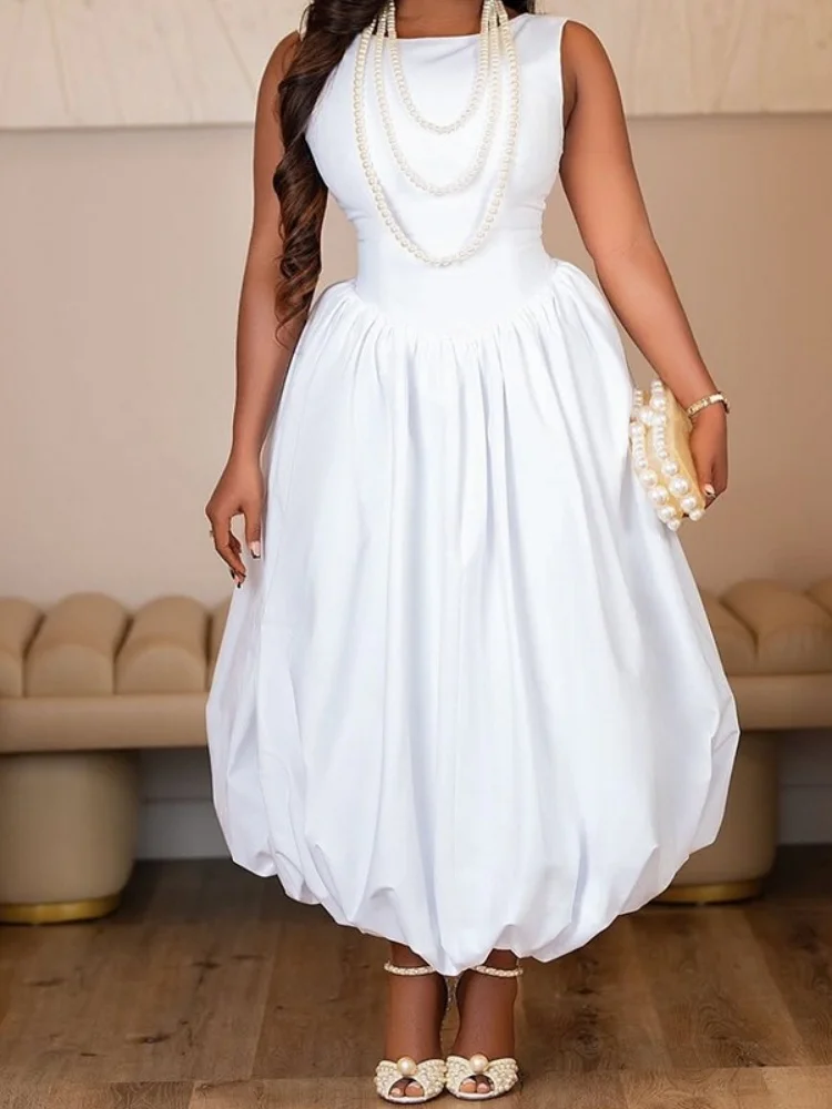 Wmstar Dresses for Women Wholesale Sweet Basics White Sleeveless Puffy Long Dress New in Summer 2025 Fashion Streetwear
