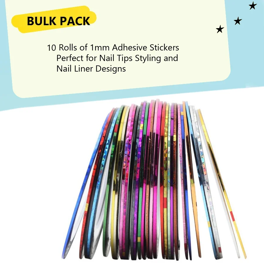 Nail Stickers 10 Rolls Nail Art Striping Tapes Nail Liner Stickers Decals 1mm Adhesive Stickers for Tips Styling