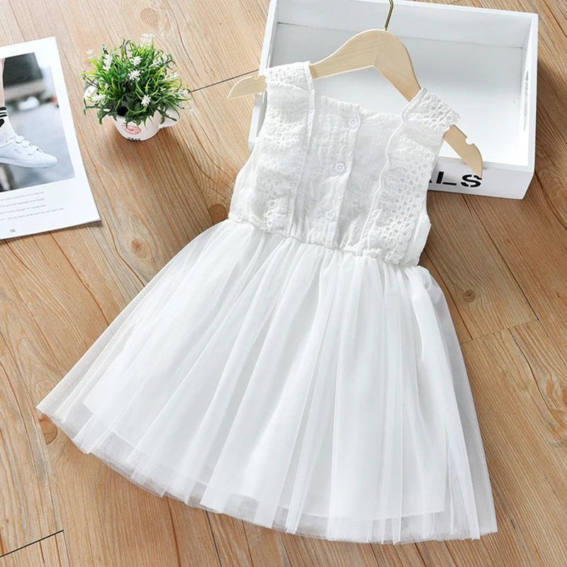 Girls Dress Princess Costume Kids Clothes Casual Fashion Clothes Summer Baby Girls Dress Short Sleeve Hollowed Out Cotton White Princess Dress Kids Party Dresses
