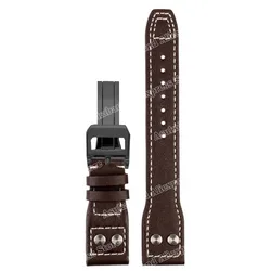 Elegant Leather Watch Strap with Folding Buckle - Premium Cowhide Bracelet - 22mm (Brown - Black)