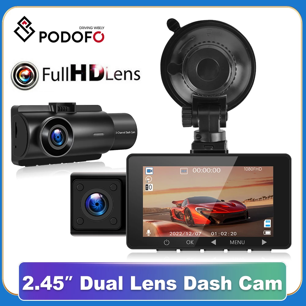 

Podofo Full HD ADAS Dash Cam With 2.45inch Screen Dual Lens Car DVR Camera In Car Camera HDR Parking Monitor 24h Video Recorder