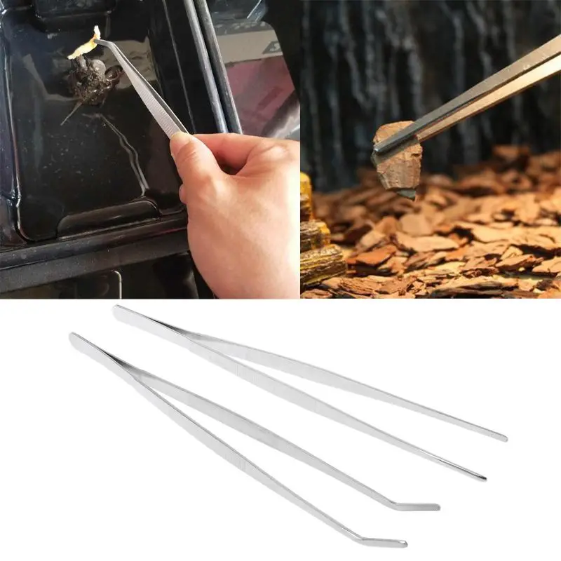 

2Pcs Feeding Tweezers Poop Cleaning Tools Angled Tip Flat Tip