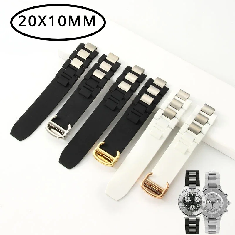 

Ремешок силиконовый для наручных часов 20x10 мм, резиновый браслет для мужчин, Часовые аксессуары, черный