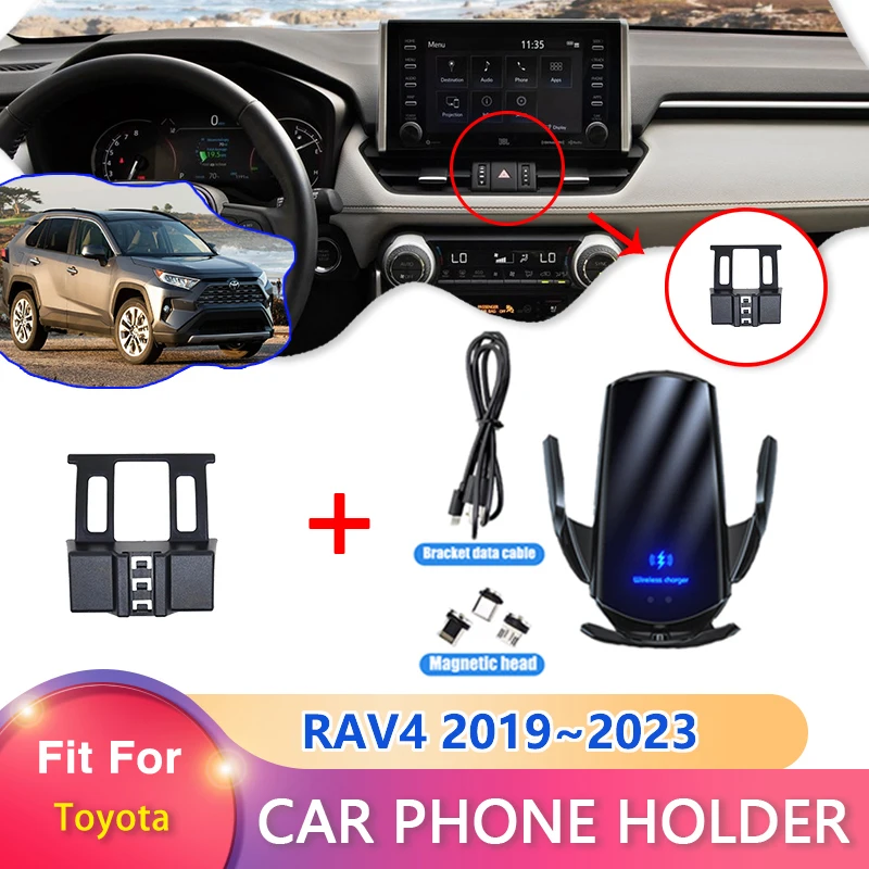 Car Mobile Phone Holder for Toyota RAV4 XA50 Accessories 2022 2019~2023 Telephone Bracket Rotatable Support for IPhone Samsung