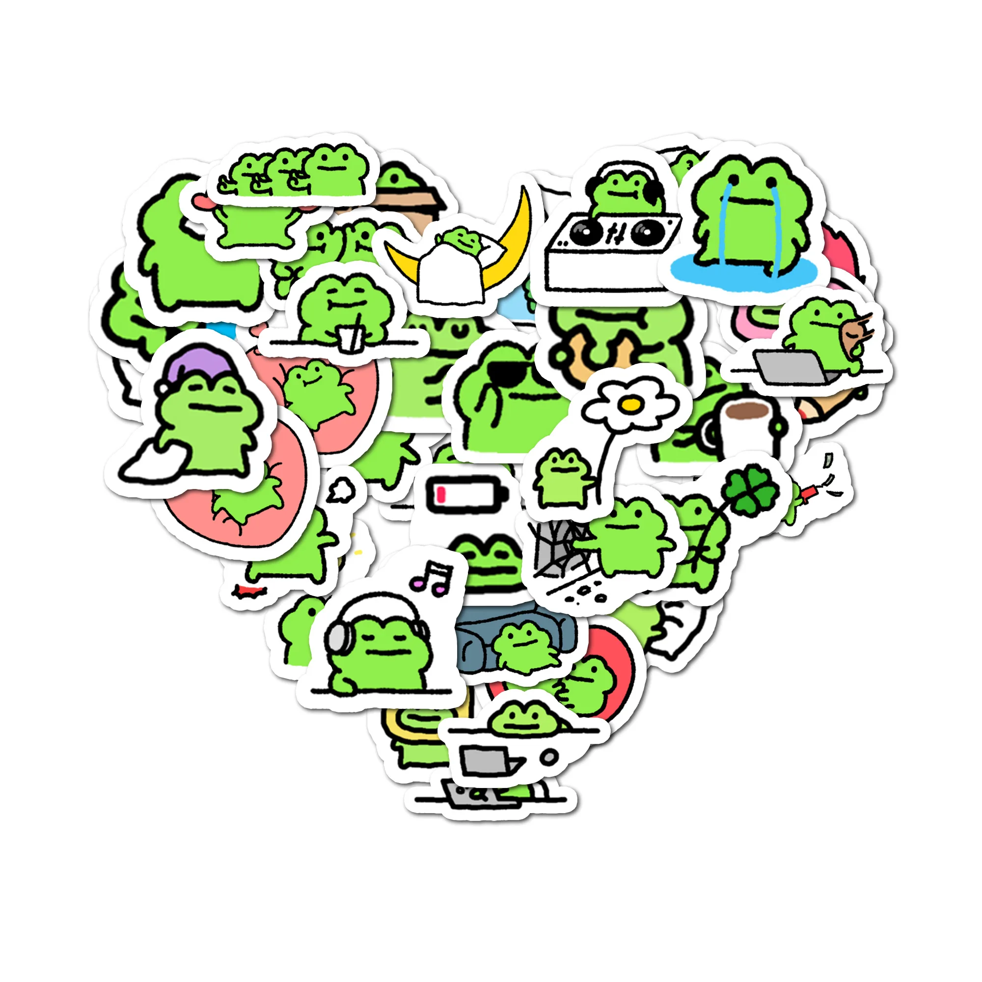 40 Stück niedliche Cartoon-grüne Frosch-Tier-Aufkleber für Laptop, Kühlschrank, Notebook, Tagebuch, lustige Dekoration, Aufkleber für Kinderspielzeug – Detail 7