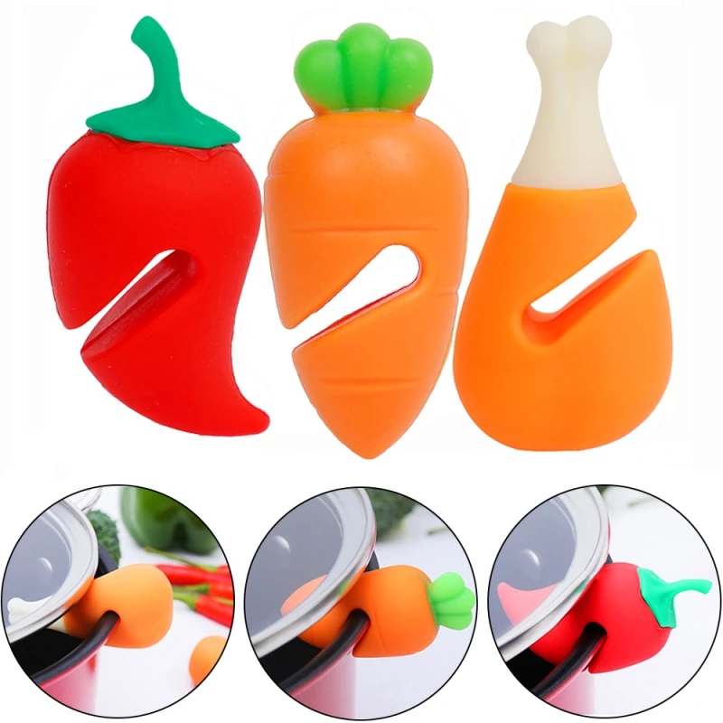 

Creative Silicone Lid Lifters Spill Proof Overflow Prevent Carrot Shape Chicken Pot Lid Holder Clips for Pot Cover Kitchen Tools