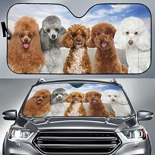 

Cute Poodle Team Blue Sky Pattern Car Sunshade, Poodle Family Auto Sunshade for Car, Car Window Sun Cover for Poodle Lover, Car