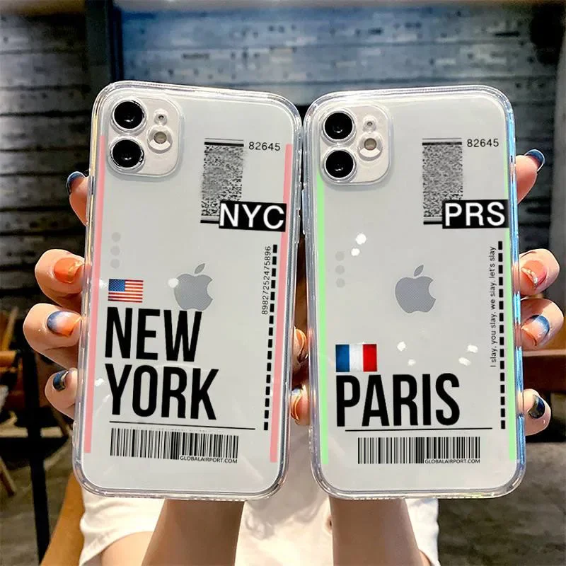 Hot Air Ticket New York London Paris Label Custodia Per Telefono Per Iphone 11 12 13 14 15 Pro Max Mini 7 8 Plus X Xsmax Xr Personalizza Cover