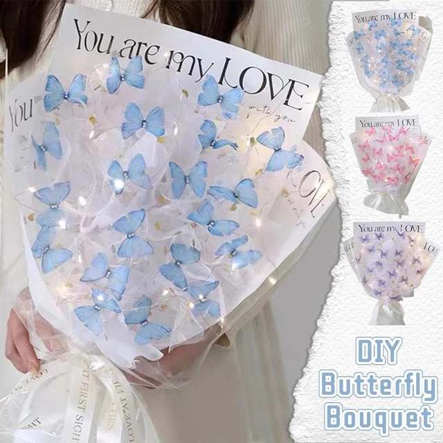 Diy Butterfly Bouquets Handmade Butterfly Flower Material Package Bouquet  With Light String Wedding Decor Gift For Girlfrie N6M5 - AliExpress