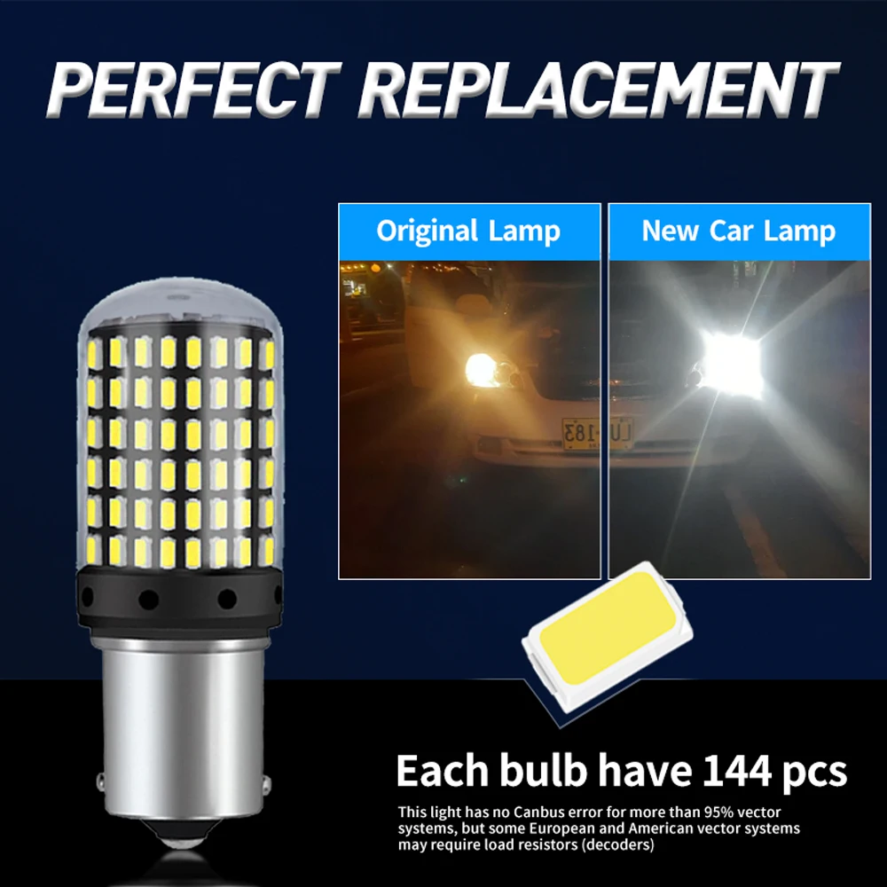 2pcs ڵ LED 1156 BA15S P21W BAU15S PY21W 1157 BAY15D 7443 LED  144SMD CanBus   ȸ ȣ
