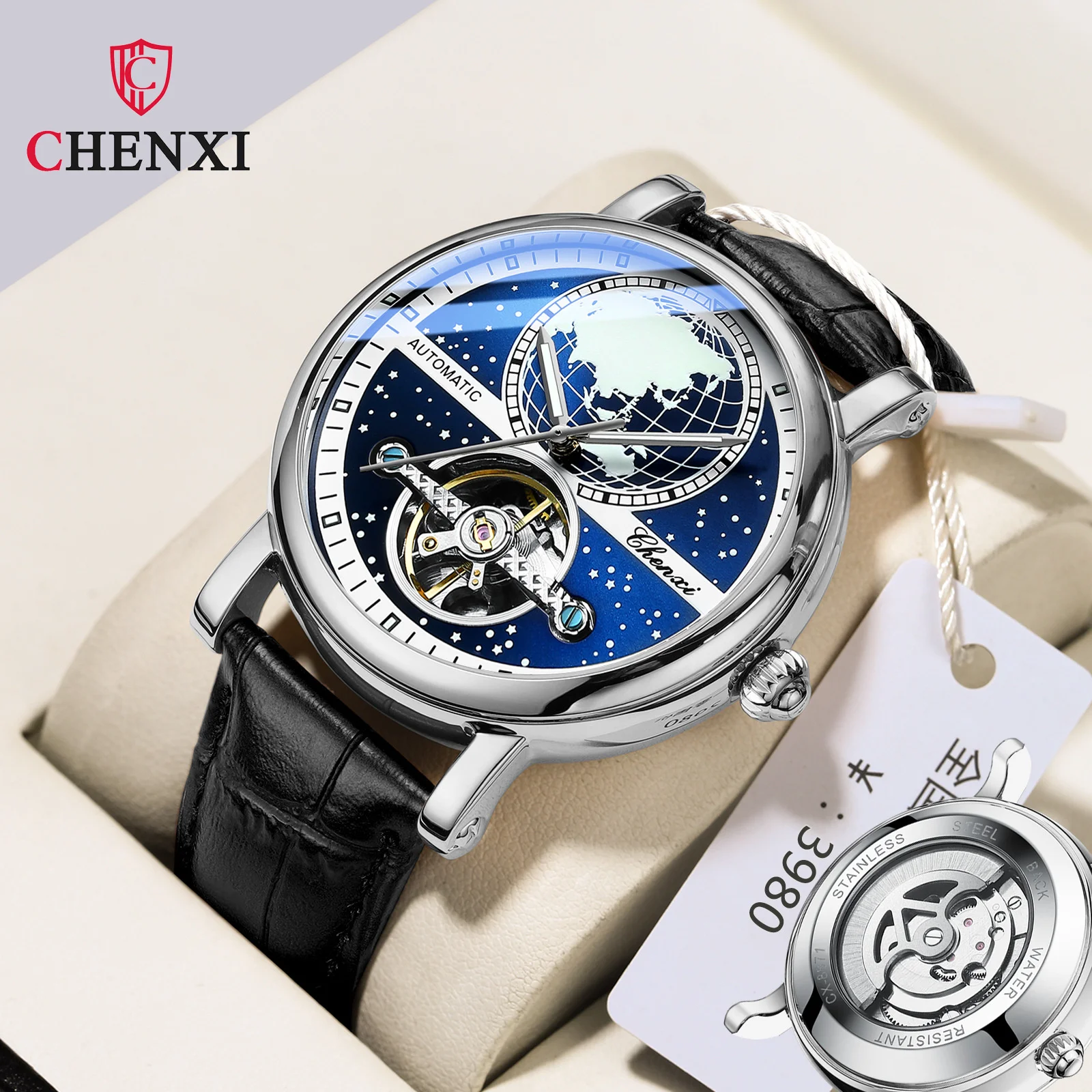 

CHENXI 8871 Men's Mechanical Watches Classic Map Dial Luxury Wrist Watch Automatic Waterproof Luminous for Male Hand Clock Reloj