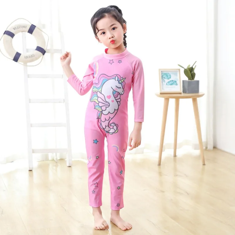 Children's Swimsuit Bathing Suits for Boys and Girls One-piece Swimsuit Cartoon Long Sleeved Beachwear Jumpsuit Surfing Suit - 2