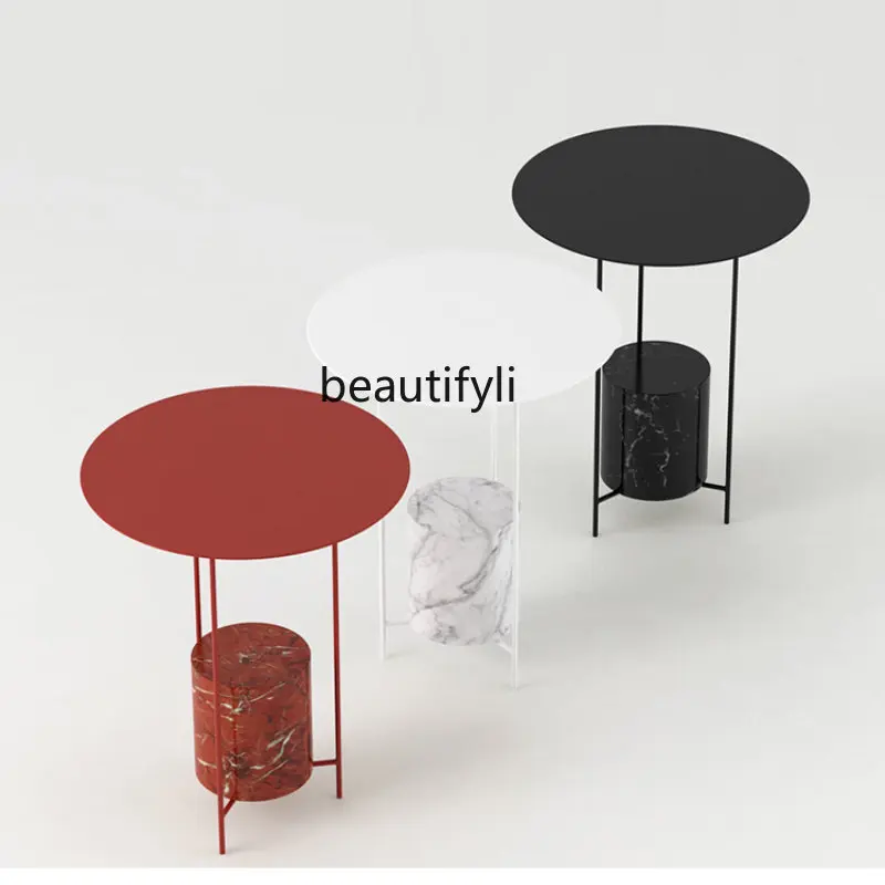 

yj Modern Light Luxury Designer Creative Marble Iron Side Table Tea Table round Table