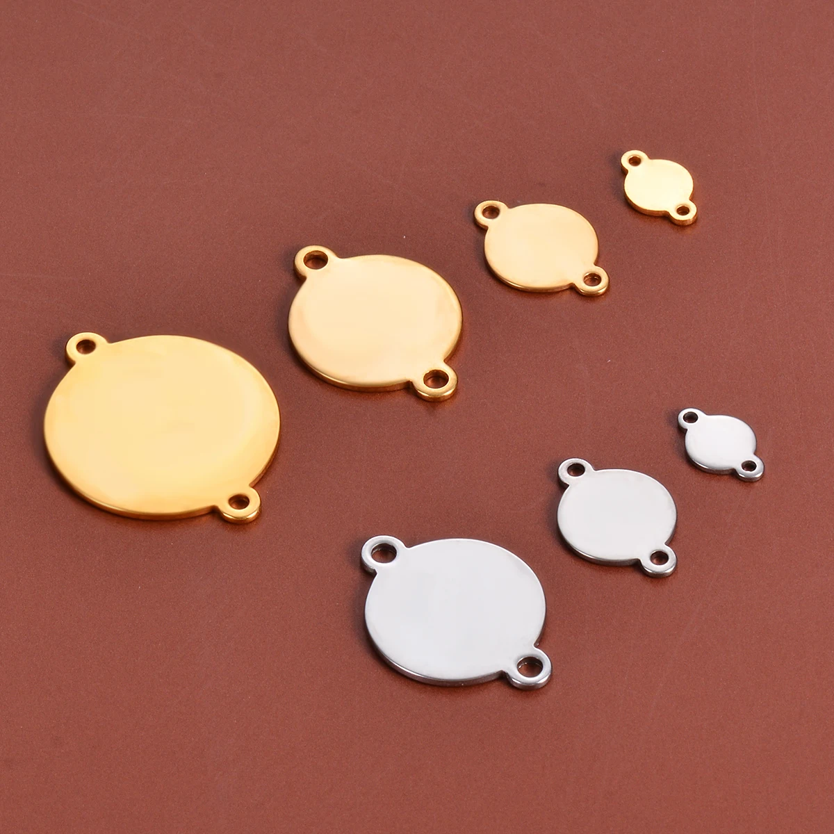 20-Piece Gold Stainless Steel Round Blank Stamping Tags with Dual Loops