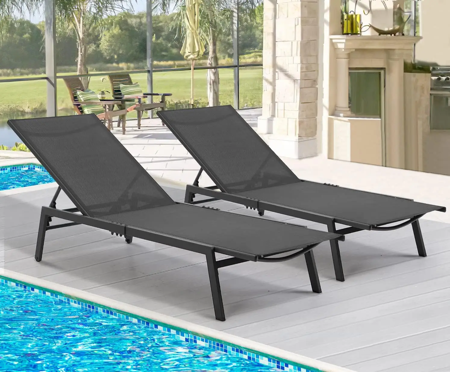 

Patio Aluminum Lounge Chairs for Outside,Adjustable Outdoor Chaise Lounge for Outside Pool,Curved Design Pool Lounge Chairs