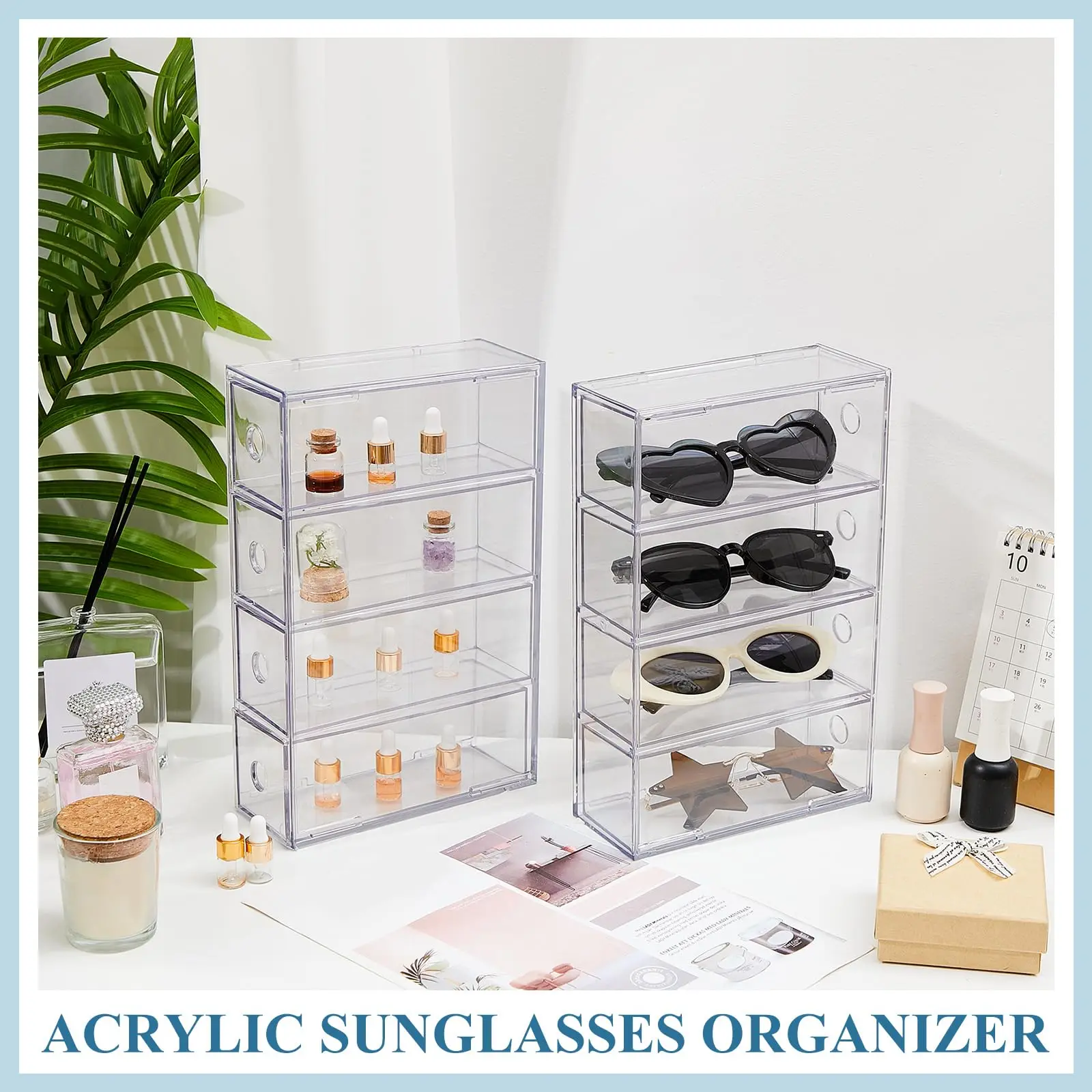 Acrylic Sunglass Organizer Clear Sunglass Holder with 4 Drawers for Women Eyewear Display Case Jewelry Watch Storage Box 2