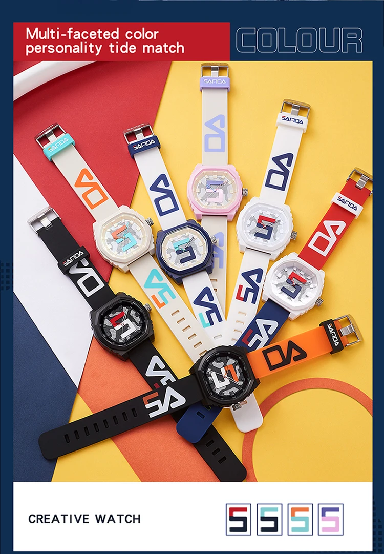 SANDA Original Design Womens Mens Watches Top Brand Luxury Sports Silicone Waterproof 50M Quartz Watch Men Relogio Masculino