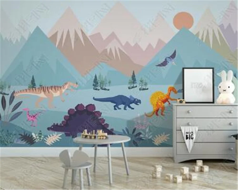 

Milofi Custom wallpaper mural 3D Nordic dinosaur world cartoon animal snow mountain scenery children's room background wall