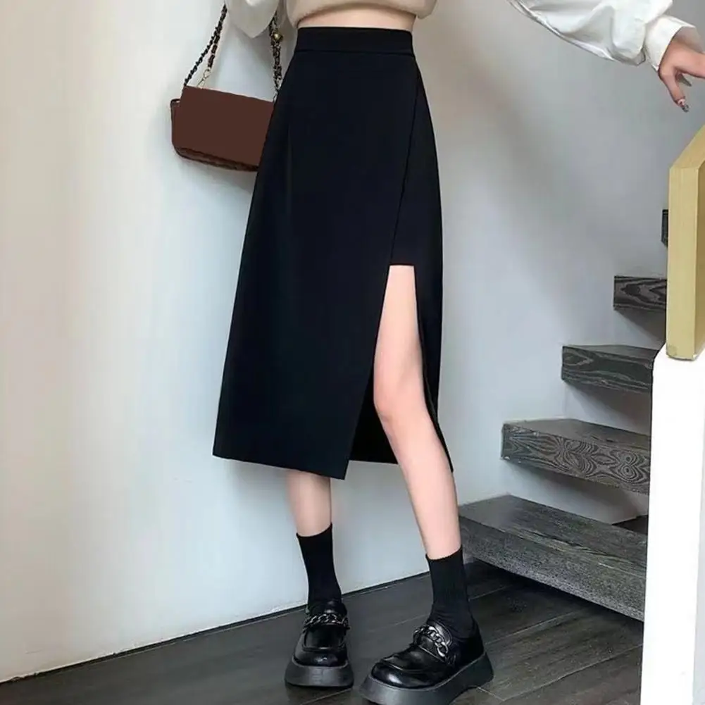 

Women Skirt A-Line Hip Wrapped Woman Skirts High Waist Slimming Skirt Side Split Hem Midi Skirt Plus Size Office Lady Long Skirt