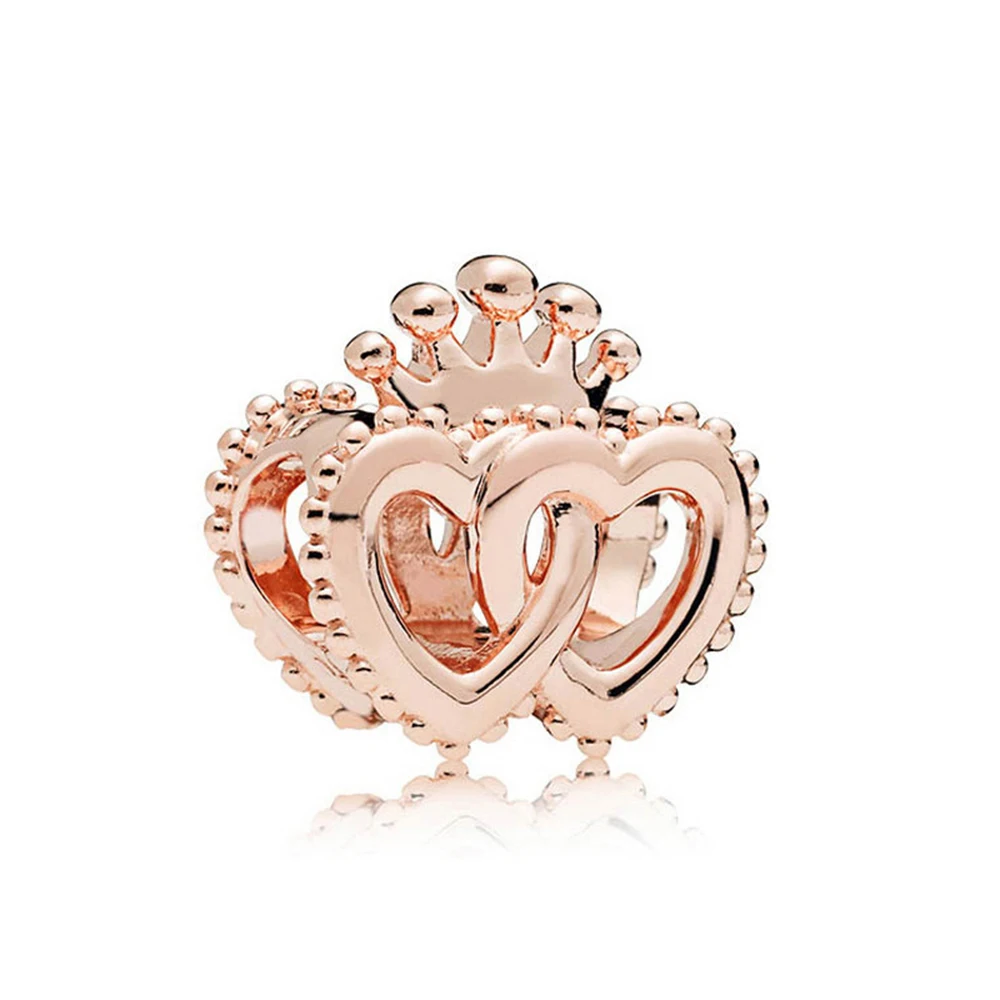 Rose Gold Heart Shape Silver Colour Charm for Women Festival Jewelry Gift Fit DIY Bracelet Necklace Chrams