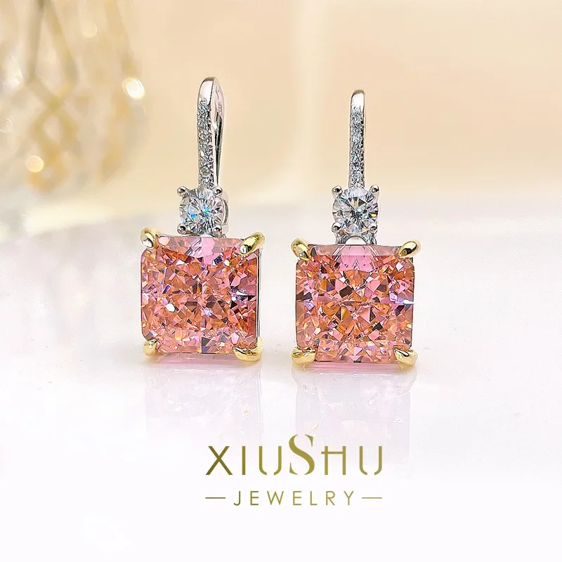 

Desire Artificial Papalacha Pink Orange Earrings with Sterling Silver Inlaid High Carbon Diamond Light Luxury