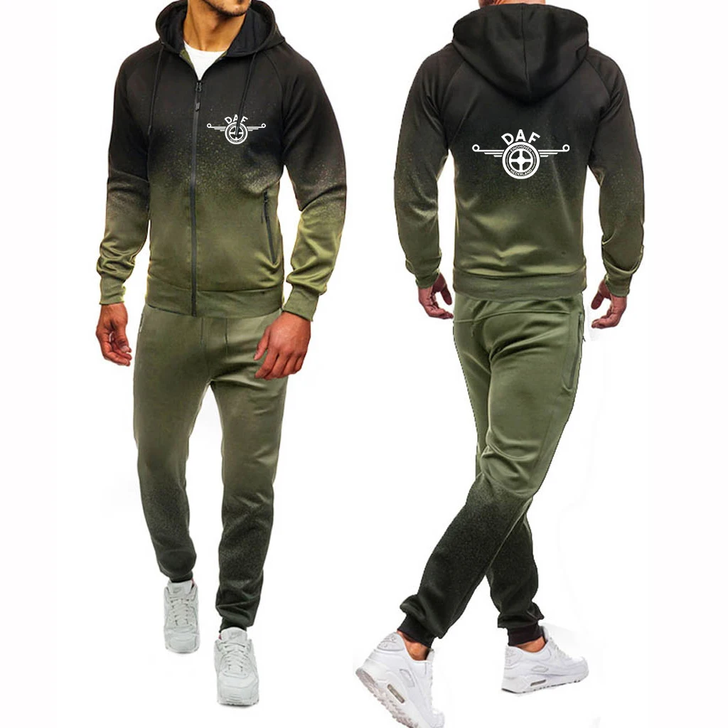 DAF TRUCKS COMPANY TRUCKER Printing Fashion 2023 New Man's Gradual Color Hoodies Casual Slim Sweatshirts Sweatpants 2-Piece Set