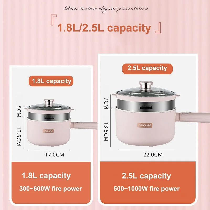 2.5L Smart Electric Cook Pot Noodle Cooking Pot Electric Hot Pot Home Multifunctional Non-stick Electric Wok With Steamer 220V 6