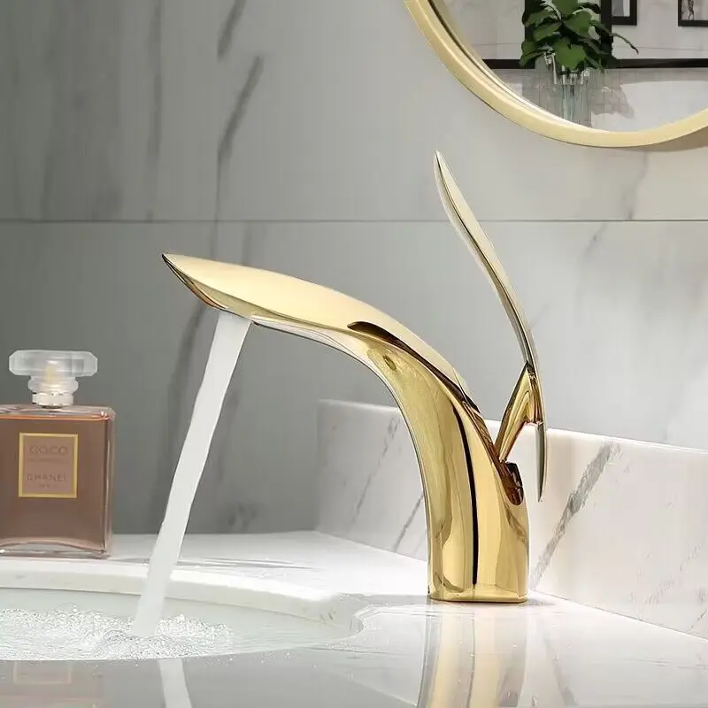 

Northern European-Style Copper Gold Wash Basin Drop-in Sink Faucet Affordable Luxury Style Minimalist Creative Faucet