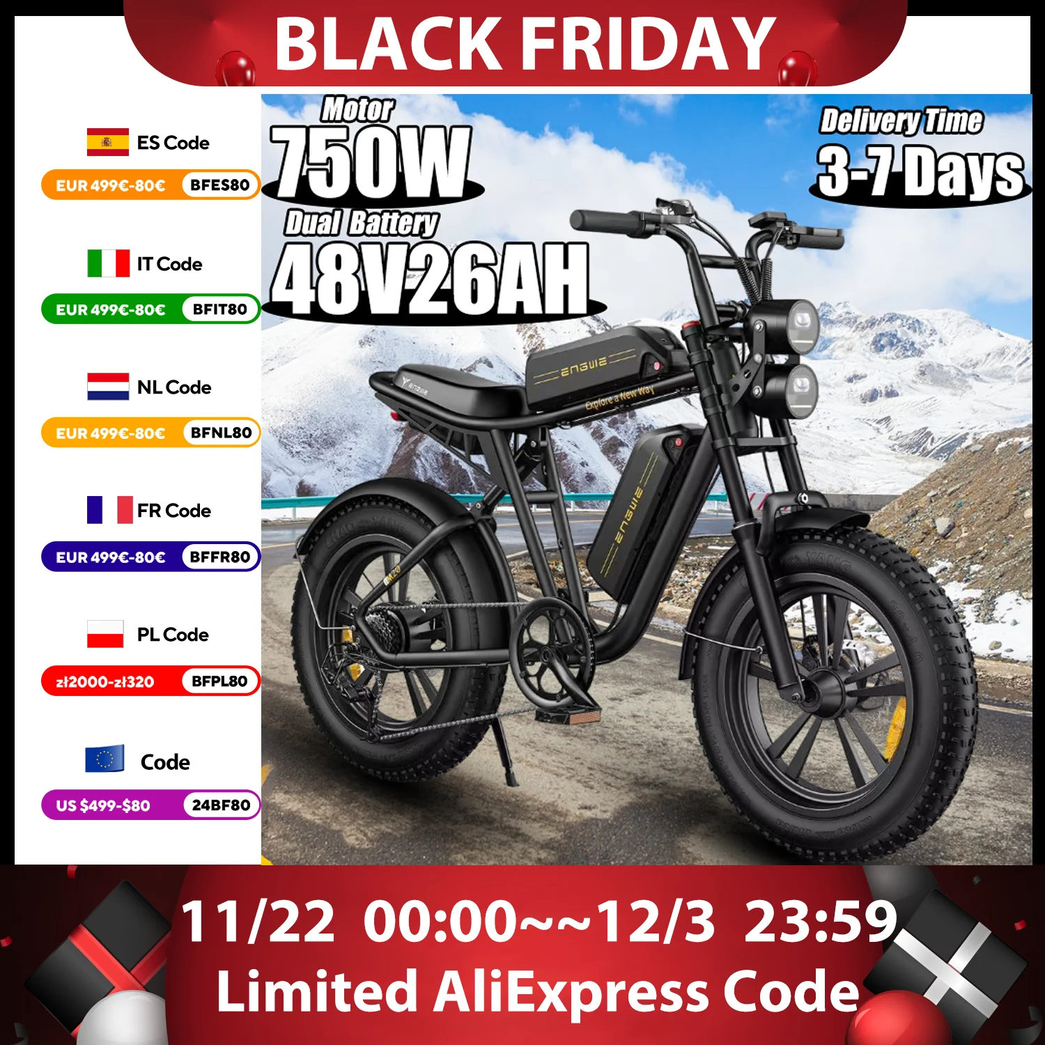 Vélo électrique ENGWE M20 – Blanc – 48V 750W, Double Batterie 26Ah, Pneus 20x4.0