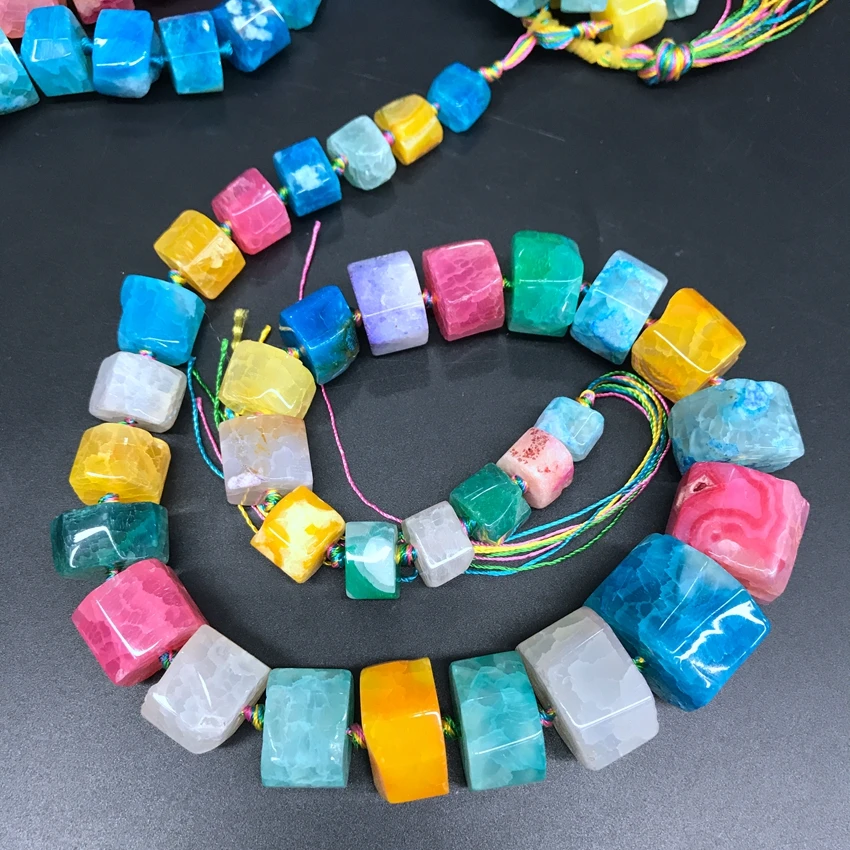 Large Size Colourful Dragon Veins Agates Faceted Nugget Loose Beads,Rainbow Natural Onxy Graduated Necklace for Jewelry Making
