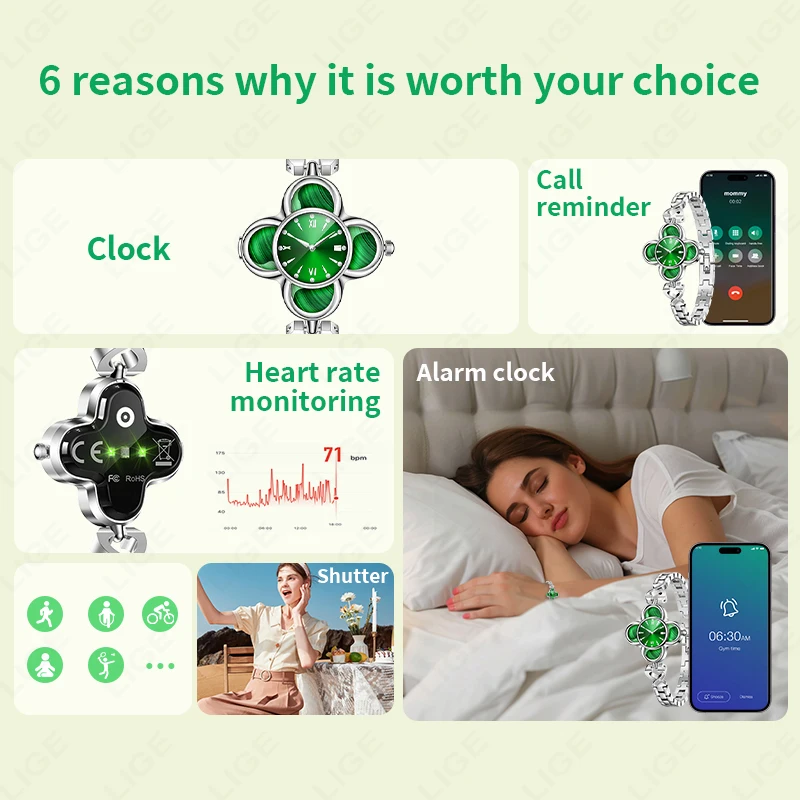 LIGE Luxury Ladies Quartz Watches Smart Bracelet Woman Heart Rate Blood Pressure Monitor AI Health Smart Watch Women Sport Band