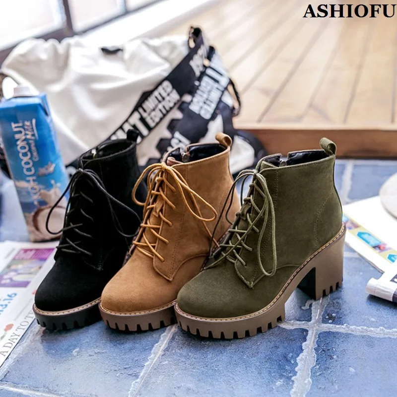 Женские-ботильоны-в-стиле-ретро-ashiofu-на-массивном-каблуке-ботинки-с-перекрестной-шнуровкой-Рабочая-обувь-большого-размера-35-46-модная-обувь