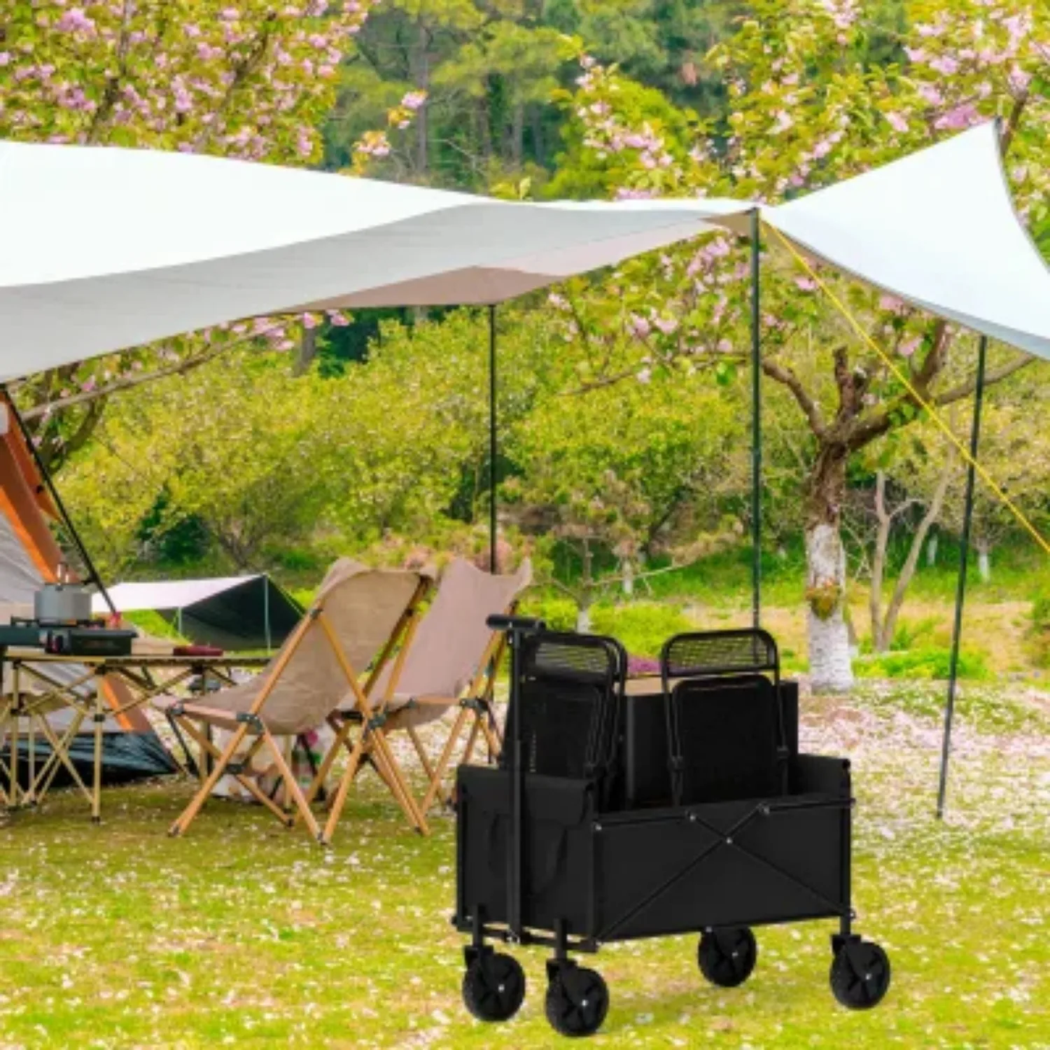4-Wheel Foldable Garden Handcart | Heavy-Duty Cargo Transport w/ One-Hand Carry | Portable Foldable Design for Easy Storage 6