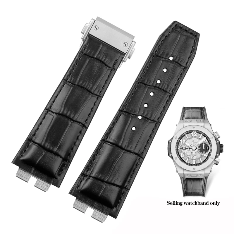 thumbnail image 1 of Correa de reloj para Hublot Big Bang serie 411 de 27 mm, correa de piel de vaca auténtica de alta calidad, pulsera de liberación rápida, correa de reloj negra, 1 of 5