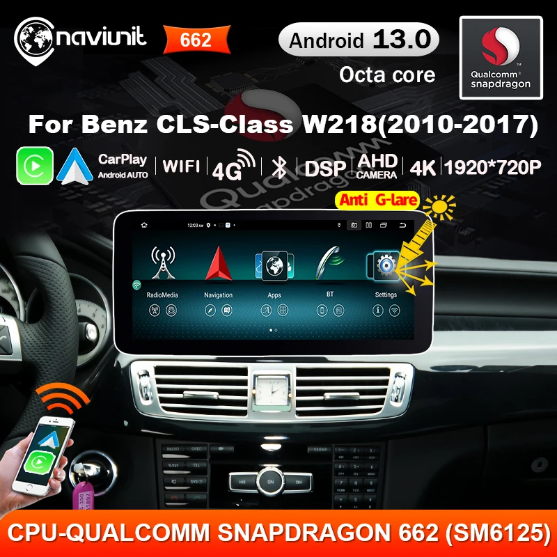 Snapdragon 8 Core Carplay Android 13 Auto Auto radio Bildschirm Für Mercedes Benz CLS-Klasse W218 2010-2018 Autoradio multimedia 4G LTE