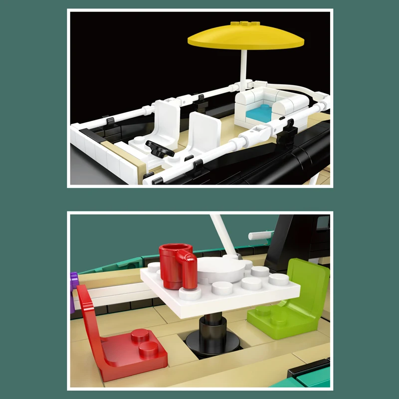 청록색 요트 빌딩 블록 세트 MOC-10197 DIY 도시 보트 모델 벽돌 조립 장난감 어린이 성인 크리스마스 선물