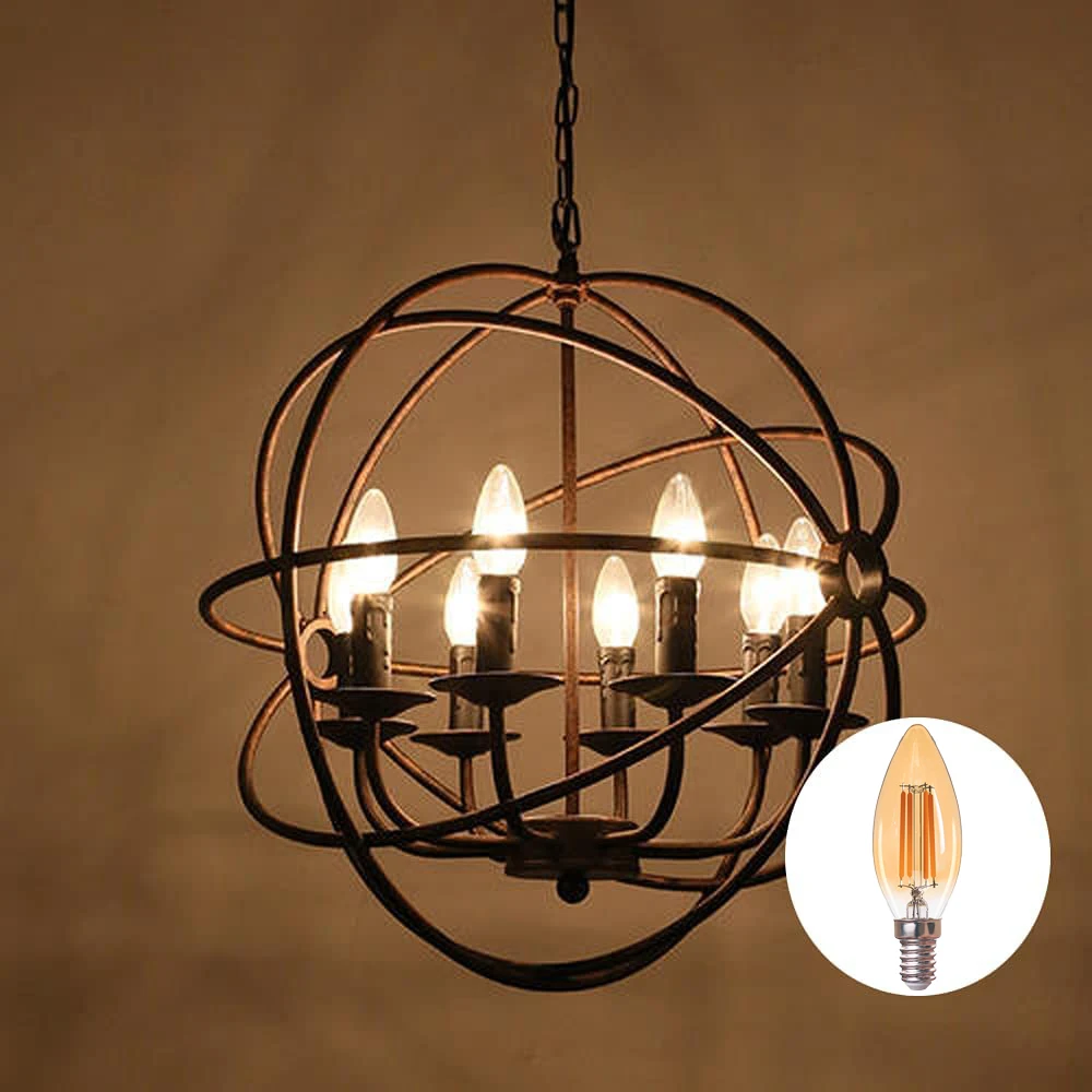 E12 E14 캔들 LED 전구 C35 4W 디밍 가능 LED 필라멘트 전구 앰버 글라스 110V 220V 웜 화이트 2700K 장식 캔들라브라 앤틱 램프